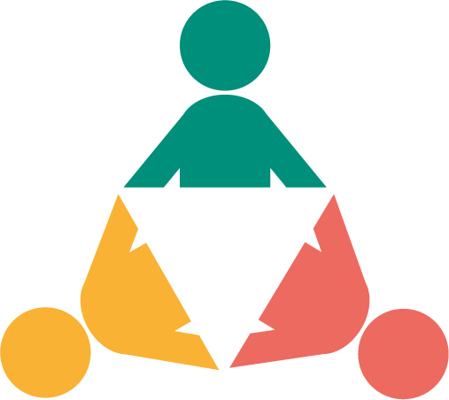 A logo for UAL Students as Partners, showing 3 silhouettes holding hands in a triangle.