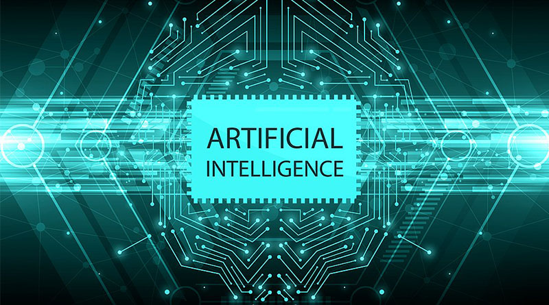 An image of blue circuits with the words 'Artificial Intelligence' in the centre.